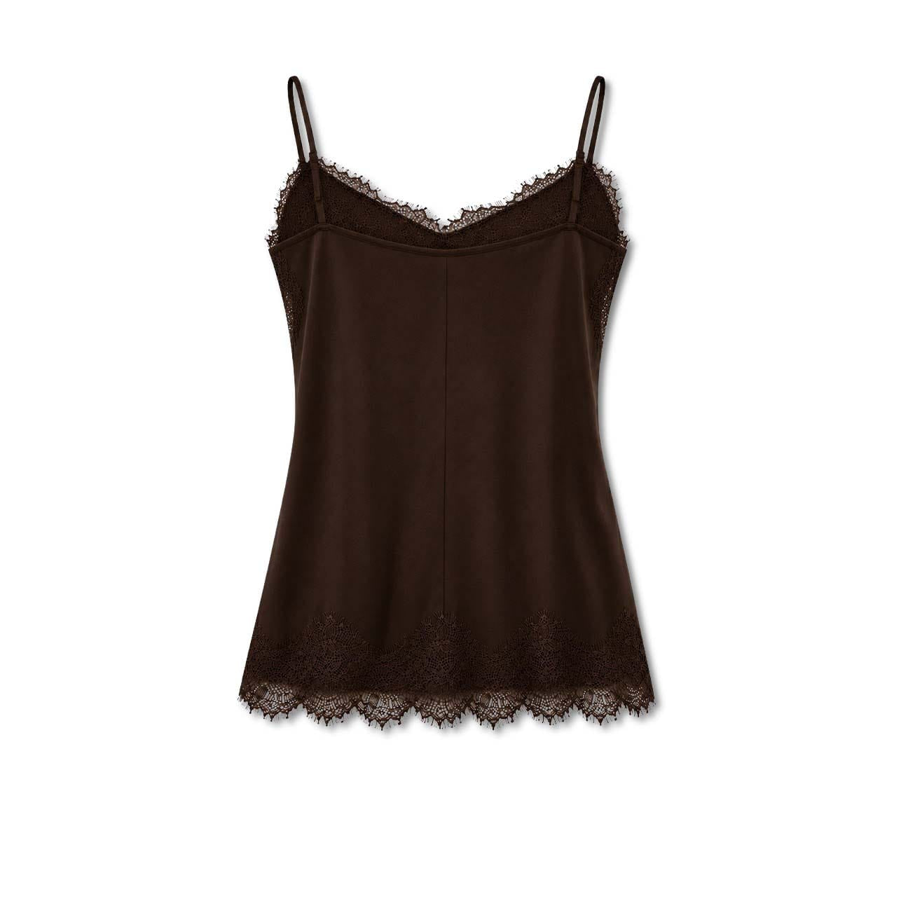 AROVESCIO Top donna in seta con pizzo Marrone