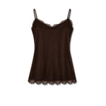 AROVESCIO Top donna in seta con pizzo Marrone