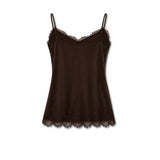 AROVESCIO Top donna in seta con pizzo Marrone