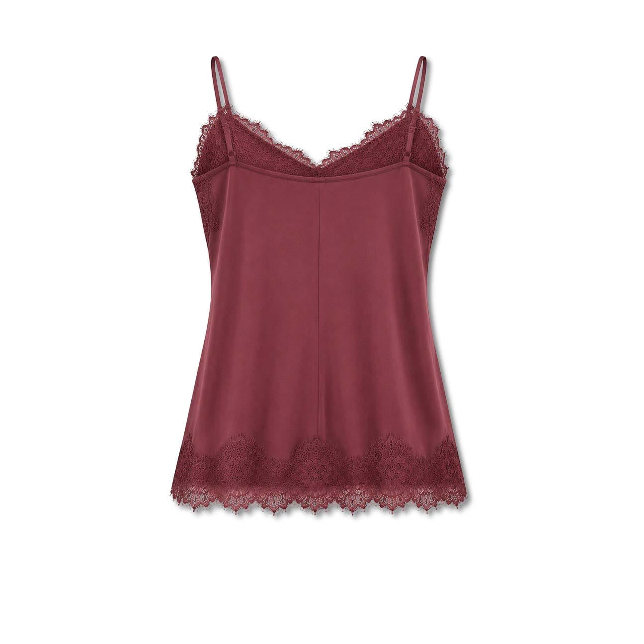AROVESCIO Top donna in seta con pizzo Wine