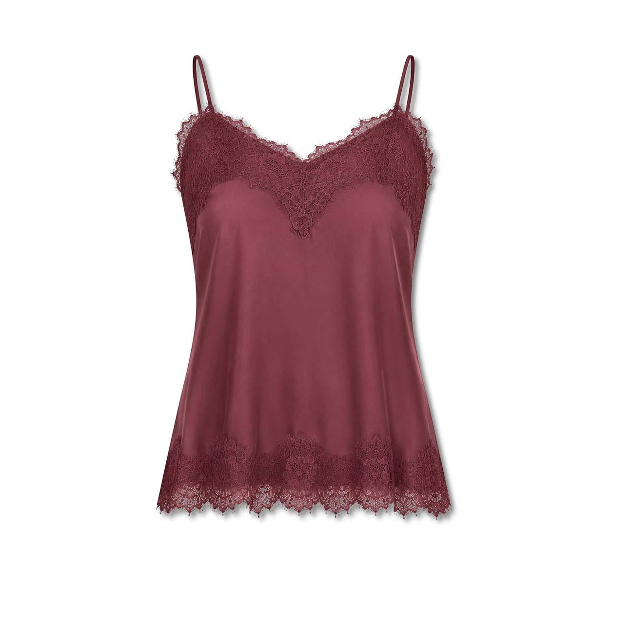 AROVESCIO Top donna in seta con pizzo Wine