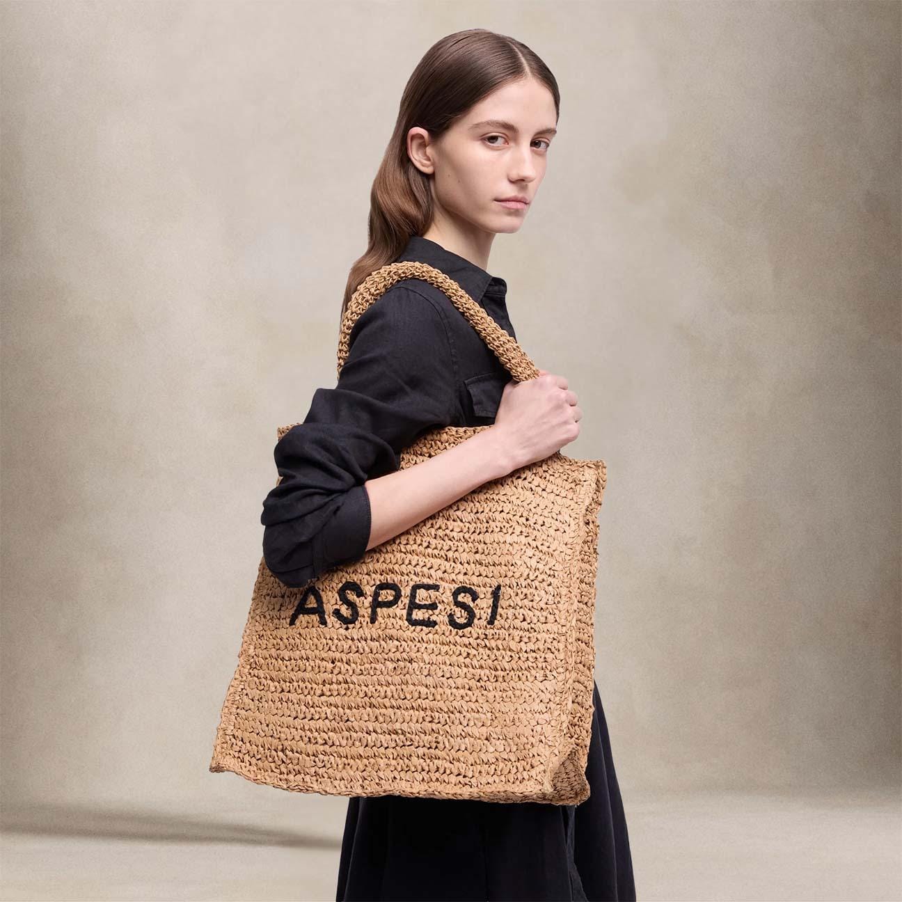 ASPESI Borsa donna Tote Feeling Right in rafia Beige