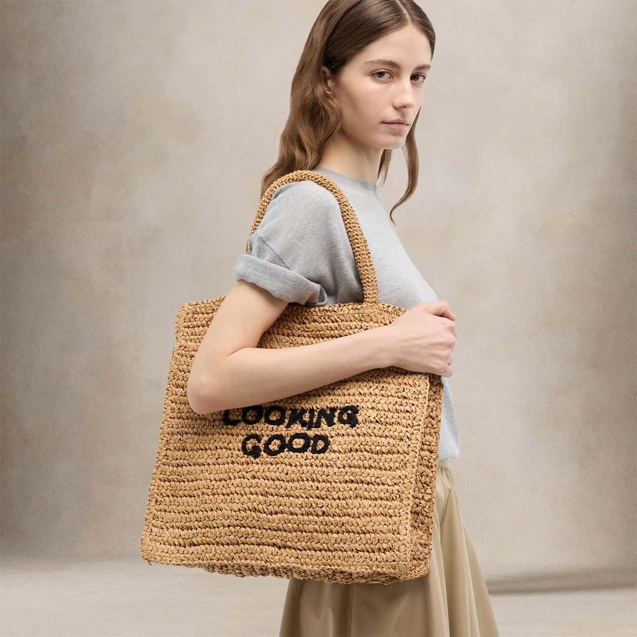 ASPESI Borsa donna Tote Looking Good in rafia Beige