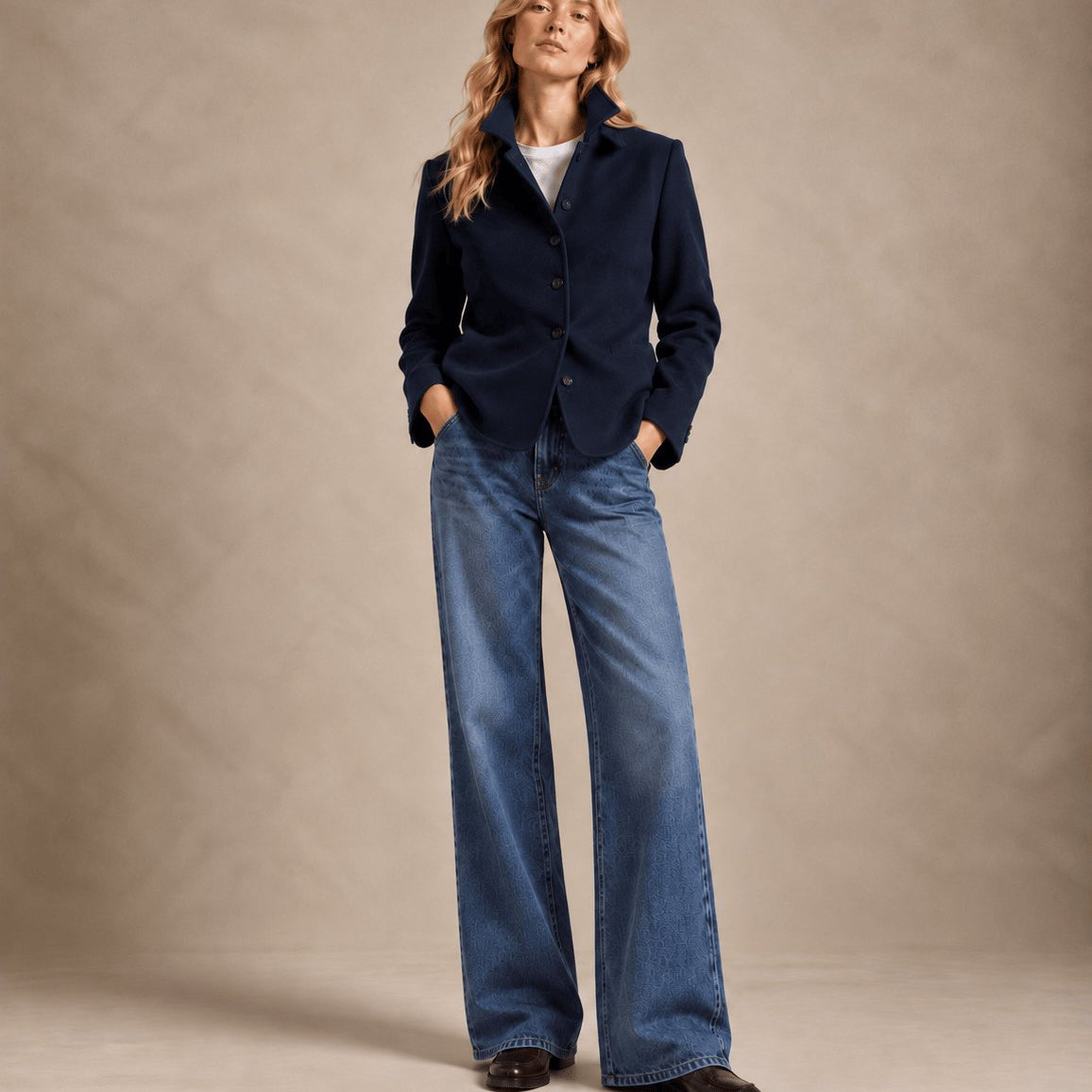 ASPESI Camicia donna in double di lana effetto Beaver Blue
