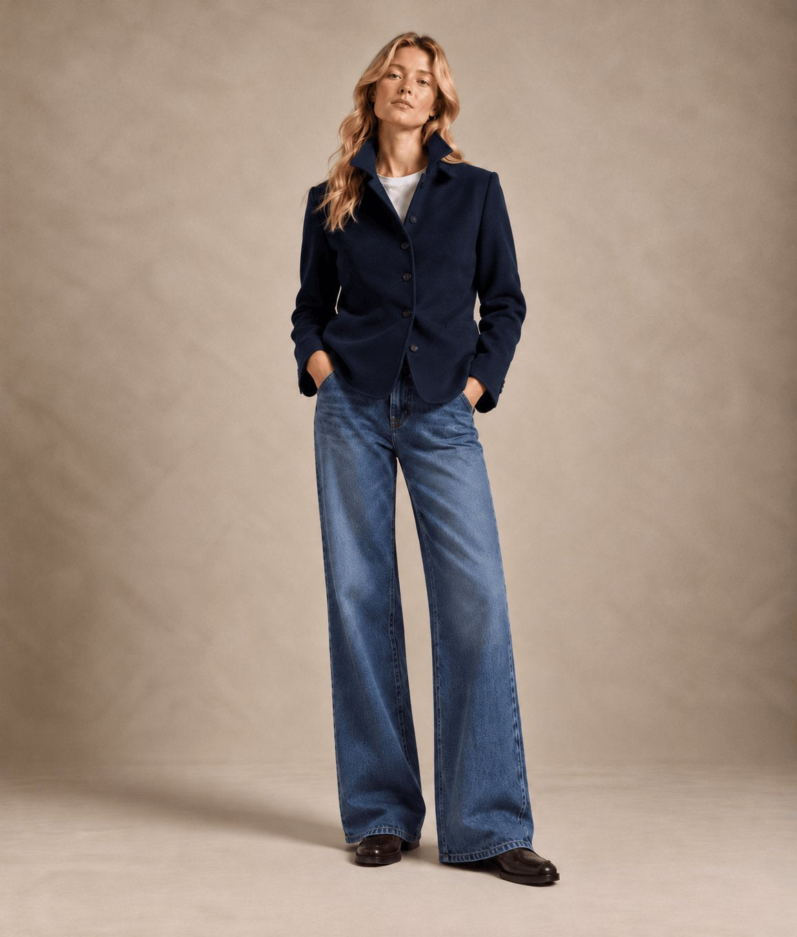ASPESI Camicia donna in double di lana effetto Beaver Blue