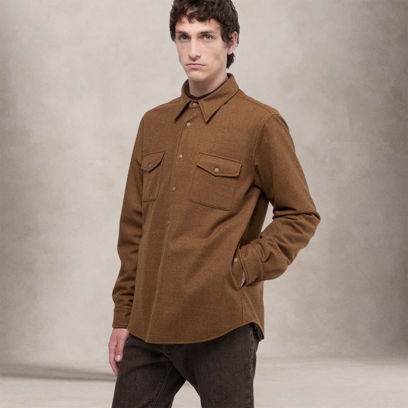 ASPESI Camicia uomo in flanella di lana Comfort Tabacco