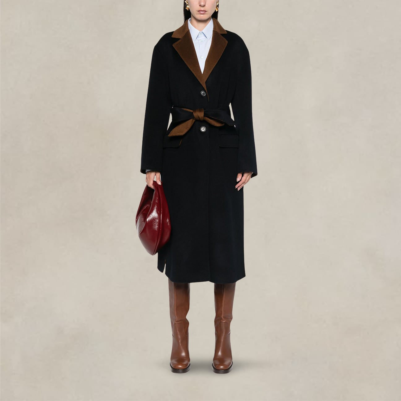 ASPESI Cappotto donna in lana double Blue e Marrone
