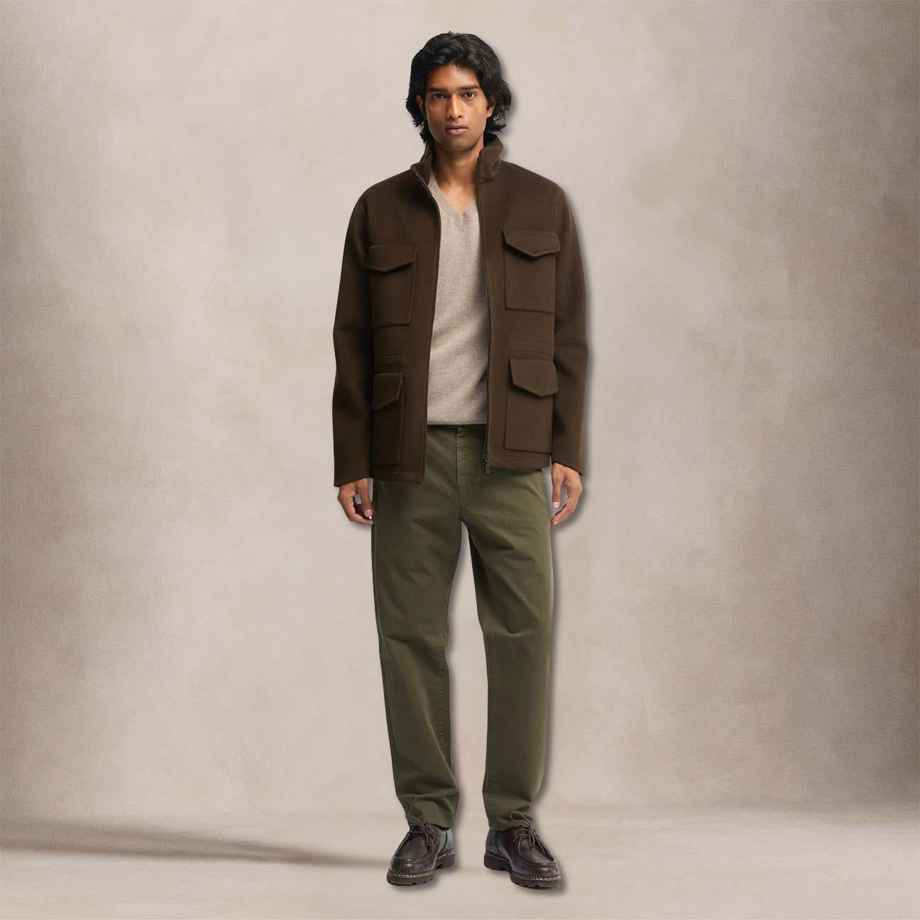 ASPESI Field Jacket uomo in panno di lana Double Marrone