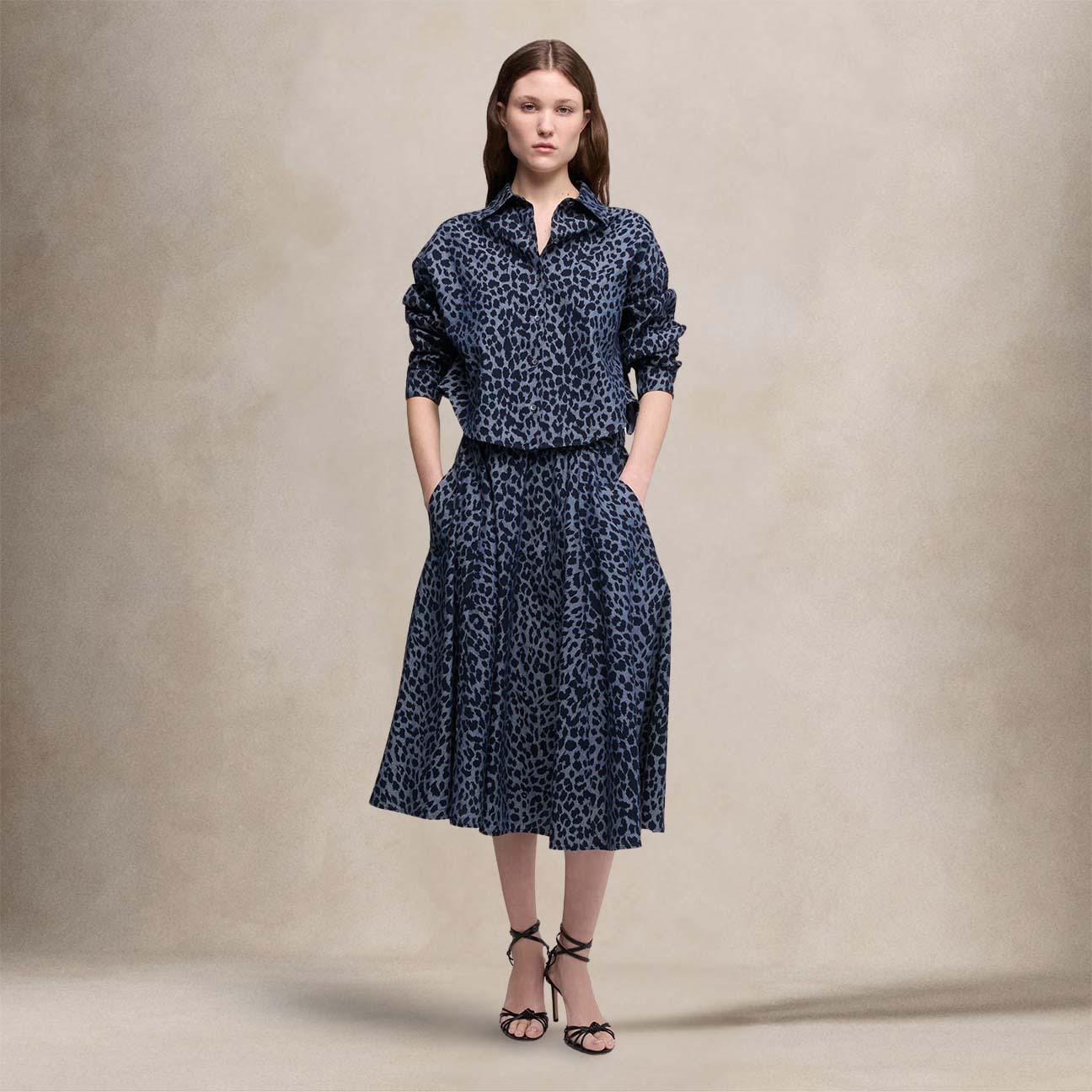 ASPESI Gonna in chambray di cotone Japan Animalier Blue