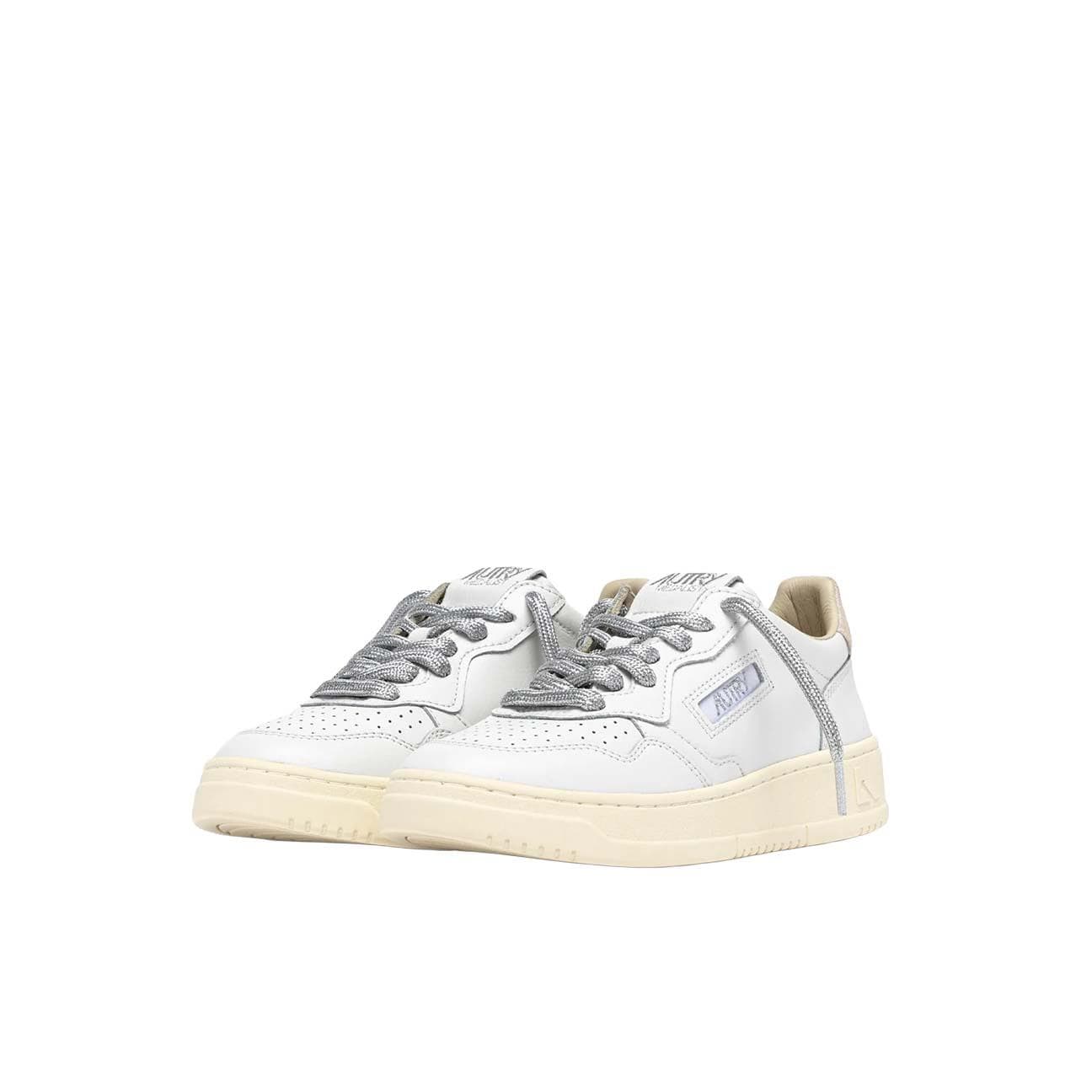 AUTRY Sneakers donna Medalist Low in pelle Bianco e Argento