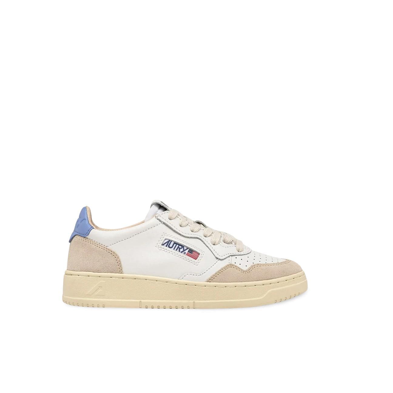AUTRY Sneakers donna Medalist Low in pelle e suede Bianco e Robbia Blue