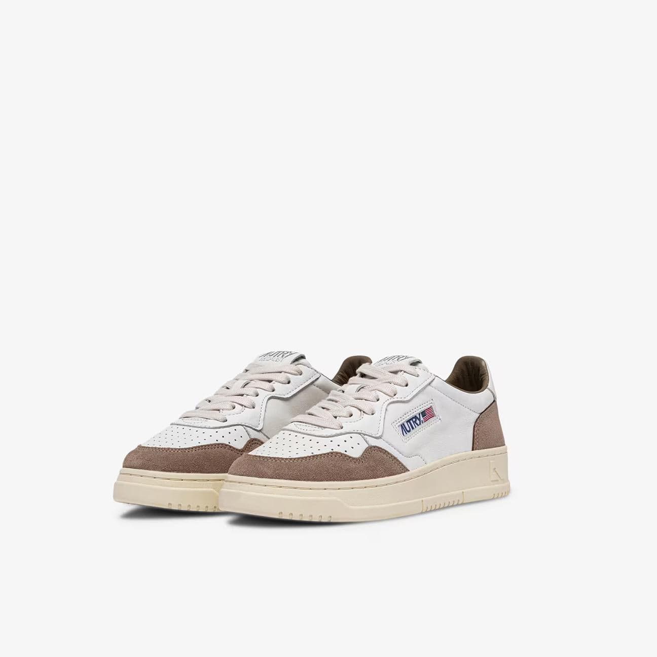 AUTRY Sneakers donna Medalist Low in pelle e suede Bianco e Tobacco