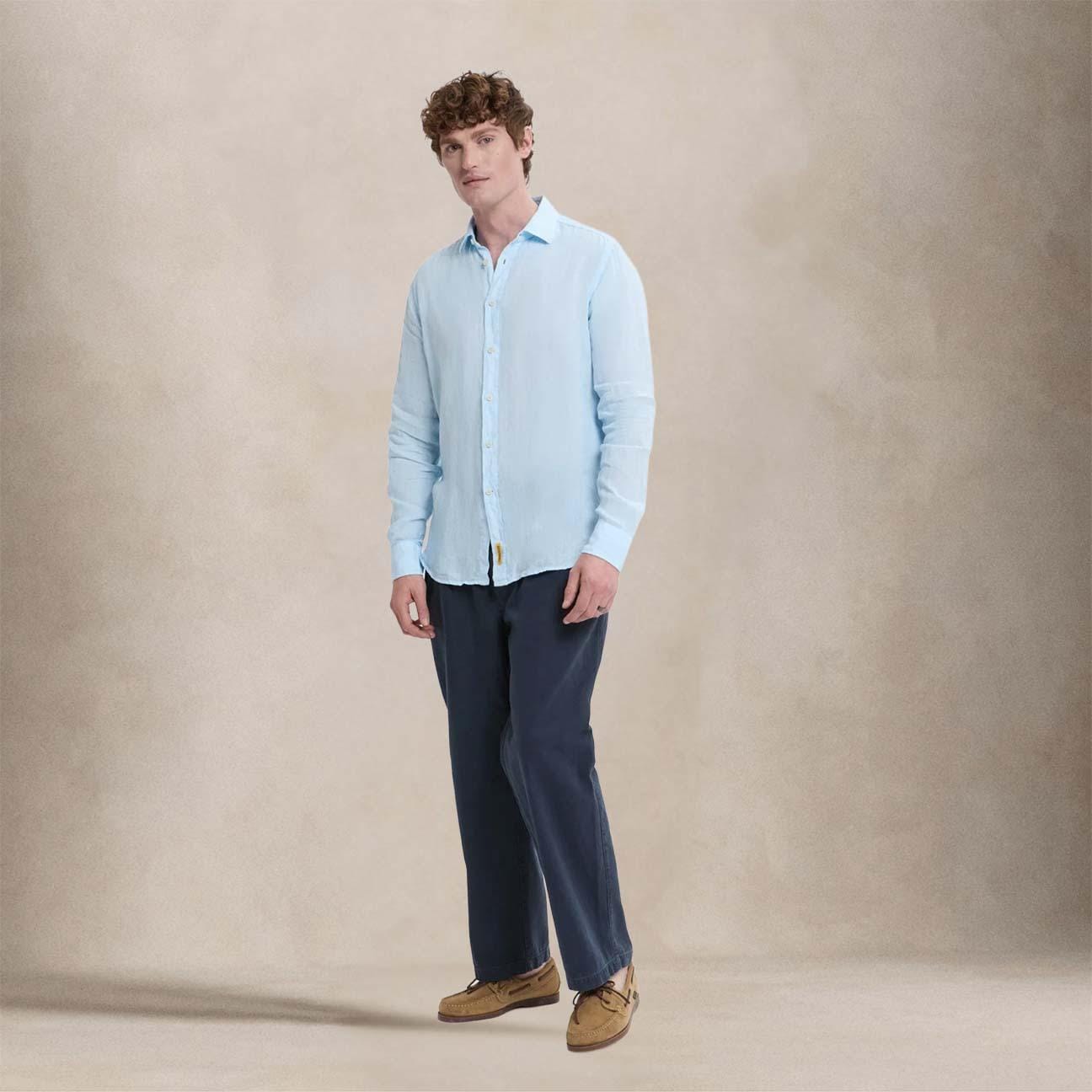 B.D. BAGGIES Camicia uomo in lino Bradford Celeste
