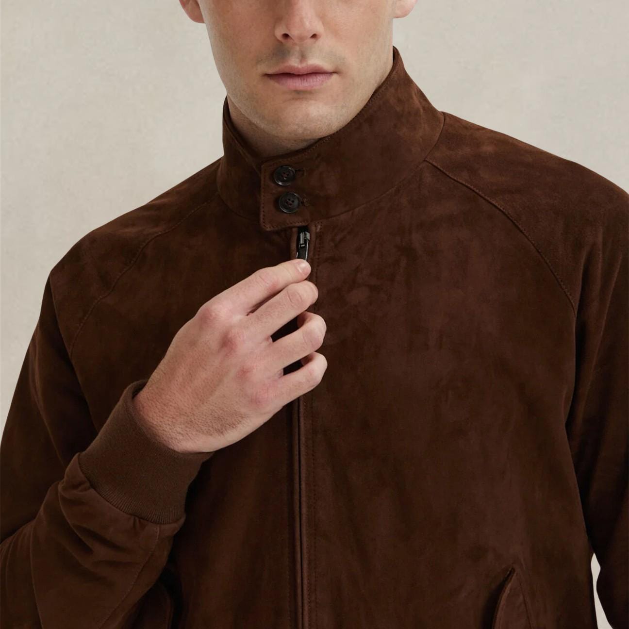 BARACUTA Giubbotto uomo G9 in pelle scamosciata Chocolate – Blue