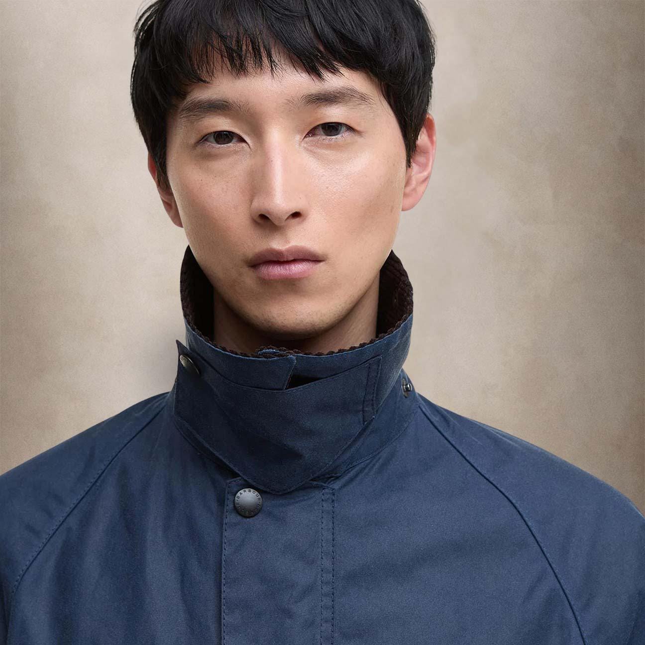 BARBOUR Giacca uomo in cotone cerato Bedale Washed Cobalt