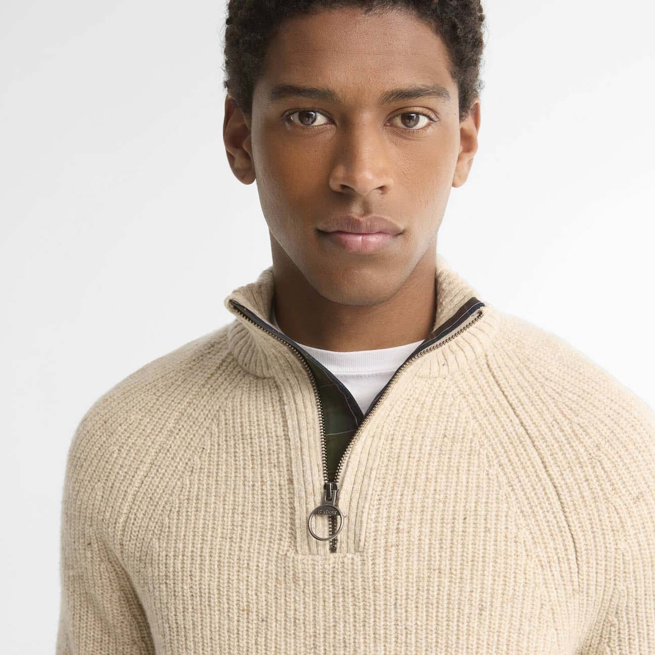 BARBOUR Maglia uomo con mezza zip Essentials Pearl