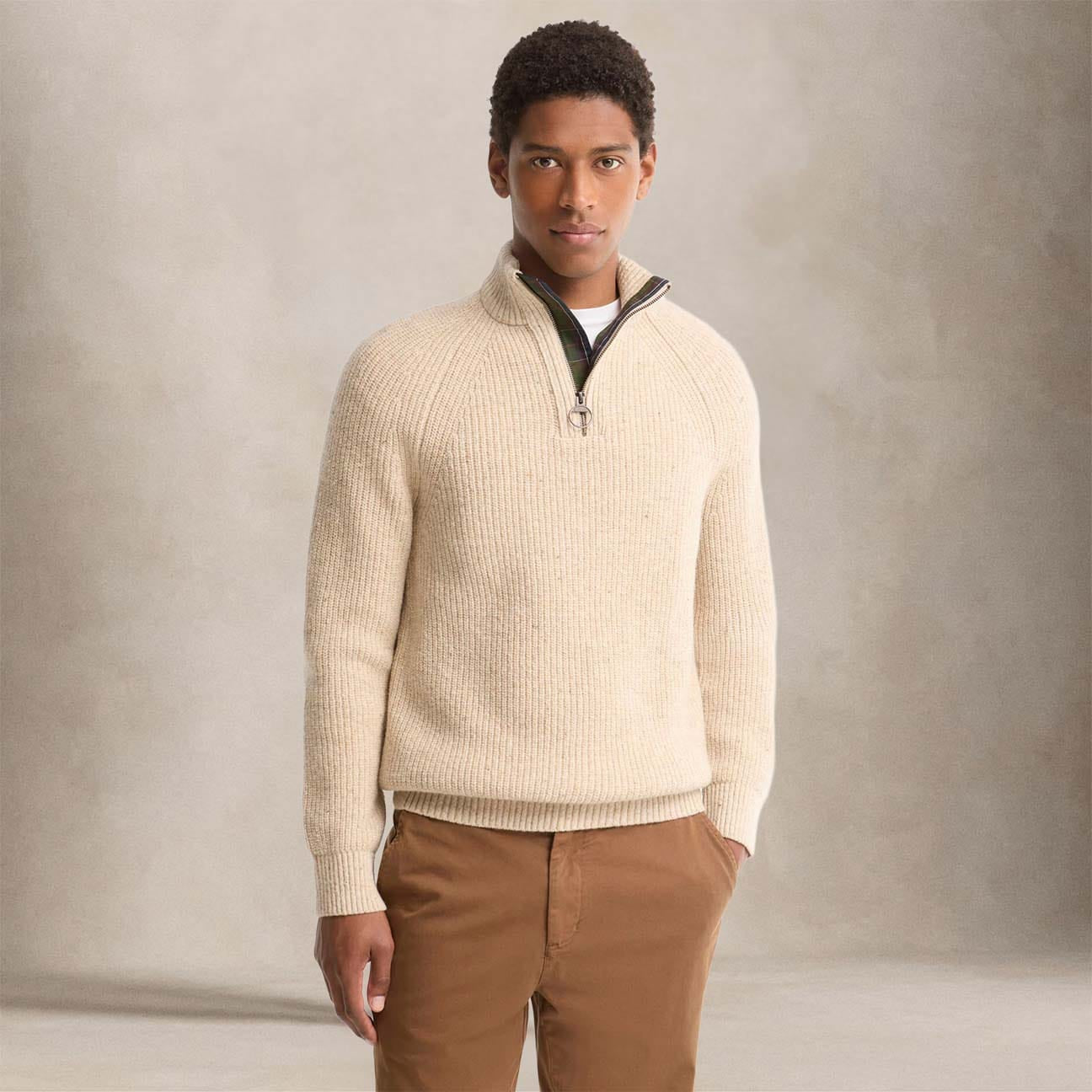 BARBOUR Maglia uomo con mezza zip Essentials Pearl