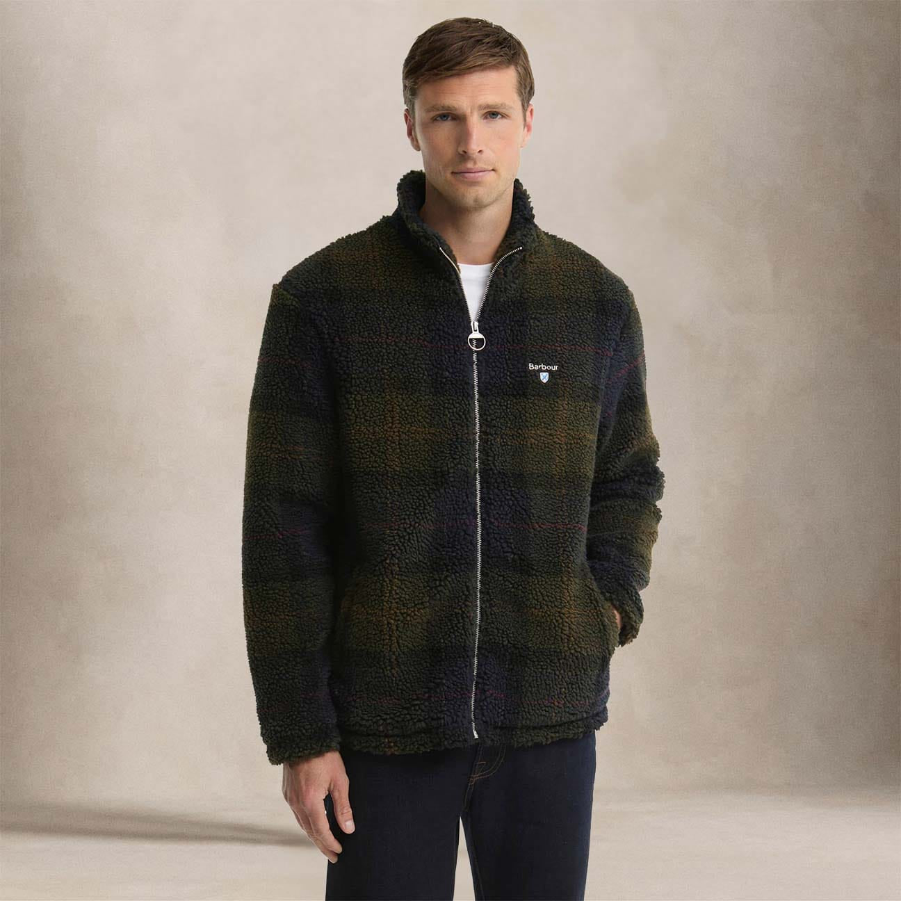 BARBOUR Pile Sherpa uomo con motivo tartan Shadow