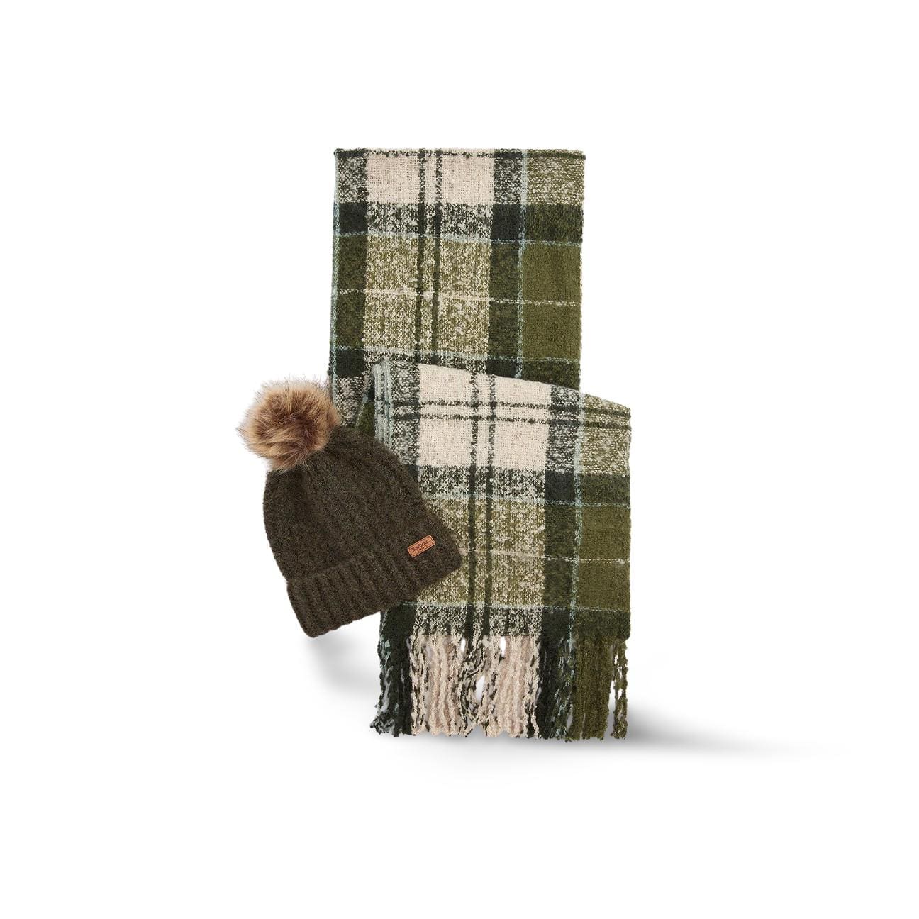 BARBOUR Set regalo berretto e sciarpa tartan Saltburn Loden