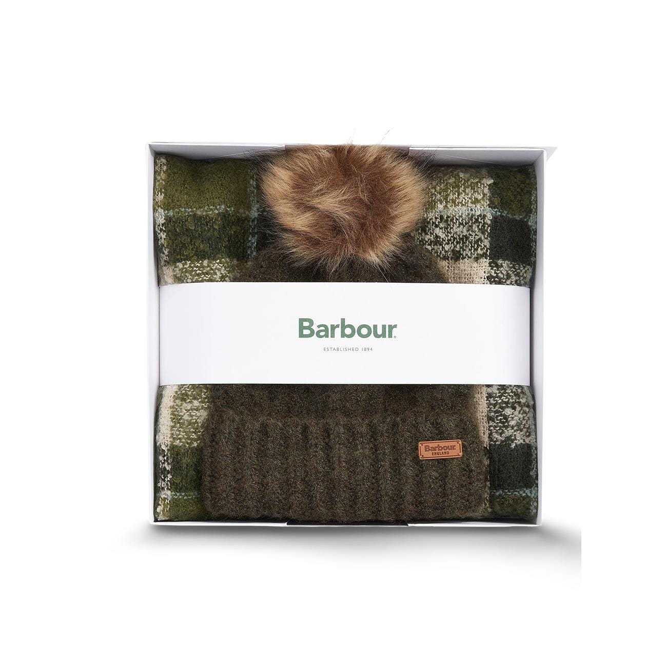 BARBOUR Set regalo berretto e sciarpa tartan Saltburn Loden