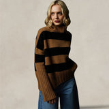 BE YOU Maglia a  righe grandi Nero e Cammello