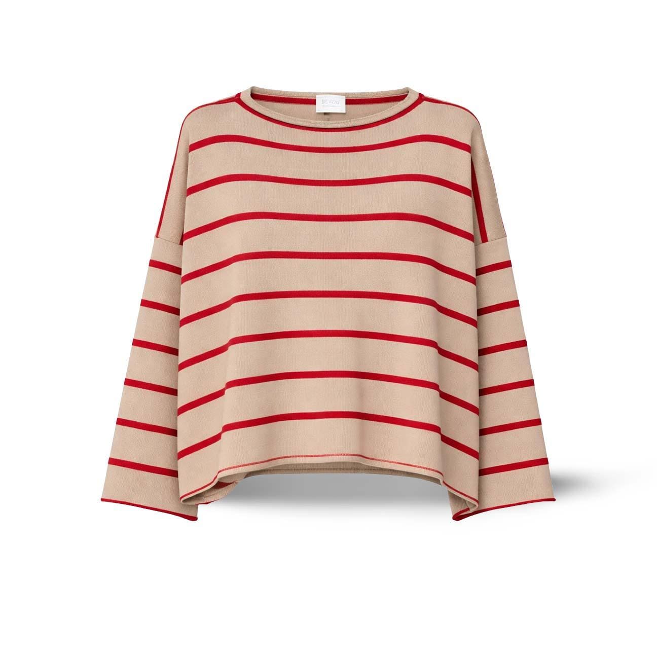 BE YOU Maglia donna a righe Beige e Rosso