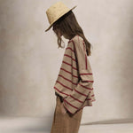 BE YOU Maglia donna a righe Beige e Rosso