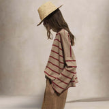 BE YOU Maglia donna a righe Beige e Rosso
