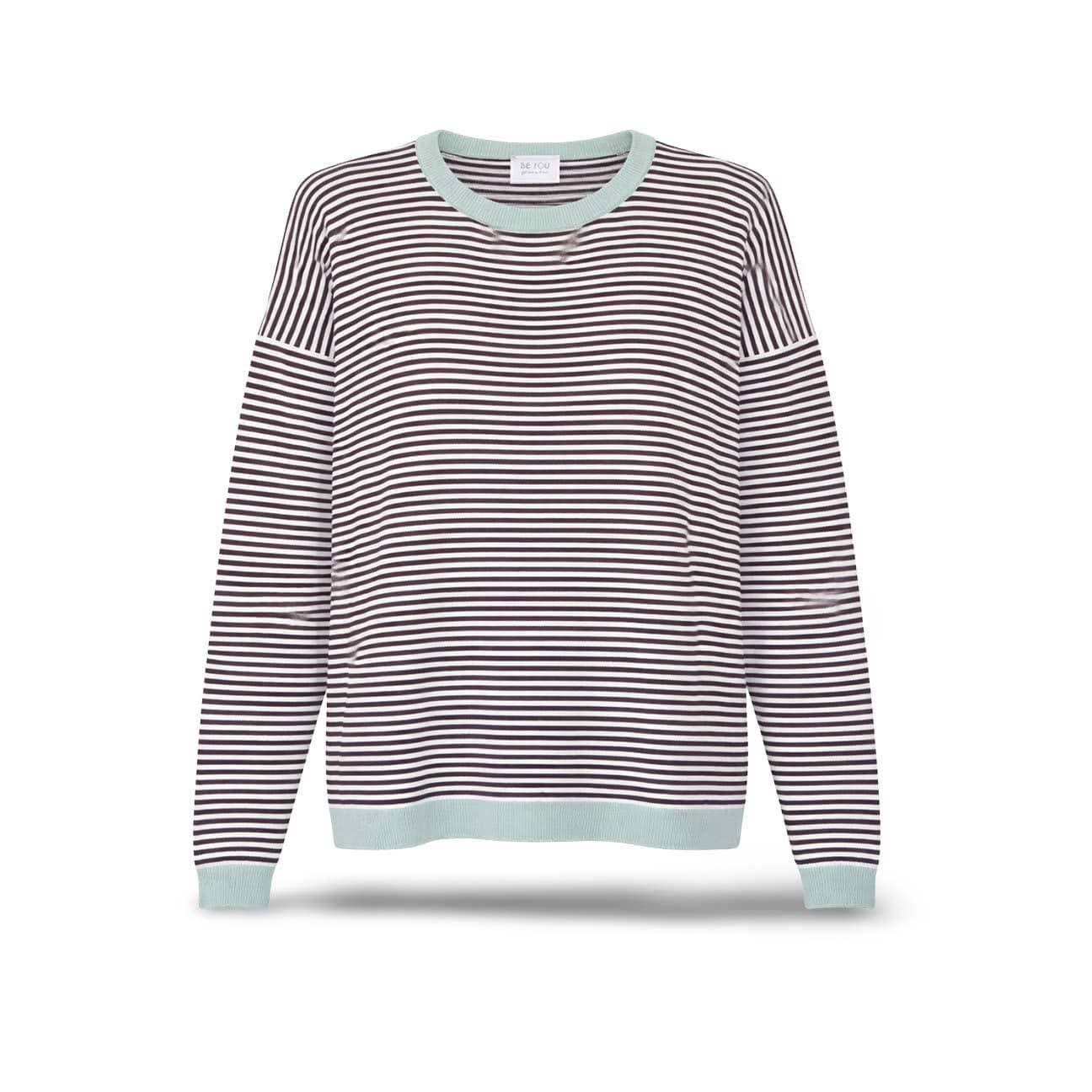 BE YOU Maglia donna a righe in viscosa Bianco e Marrone