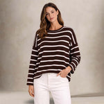 BE YOU Maglia donna a righe Marrone e Bianco