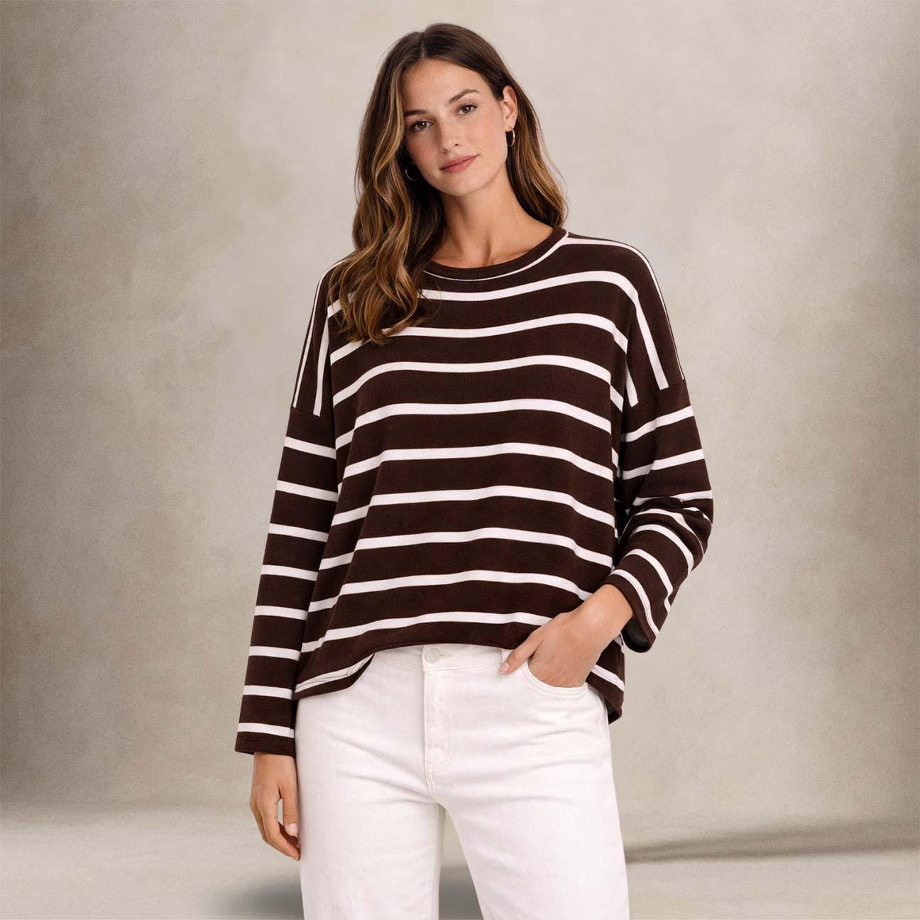 BE YOU Maglia donna a righe Marrone e Bianco