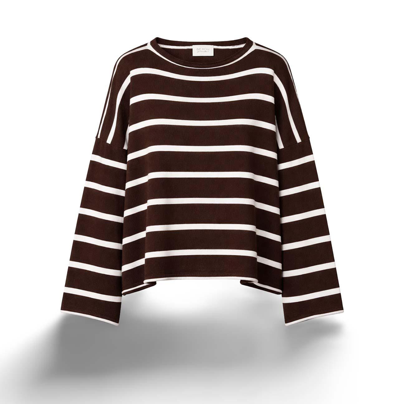 BE YOU Maglia donna a righe Marrone e Bianco