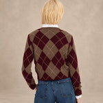 BE YOU Maglia donna a rombi Taupe e Burgundy