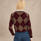 BE YOU Maglia donna a rombi Taupe e Burgundy