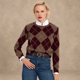 BE YOU Maglia donna a rombi Taupe e Burgundy