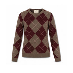 BE YOU Maglia donna a rombi Taupe e Burgundy