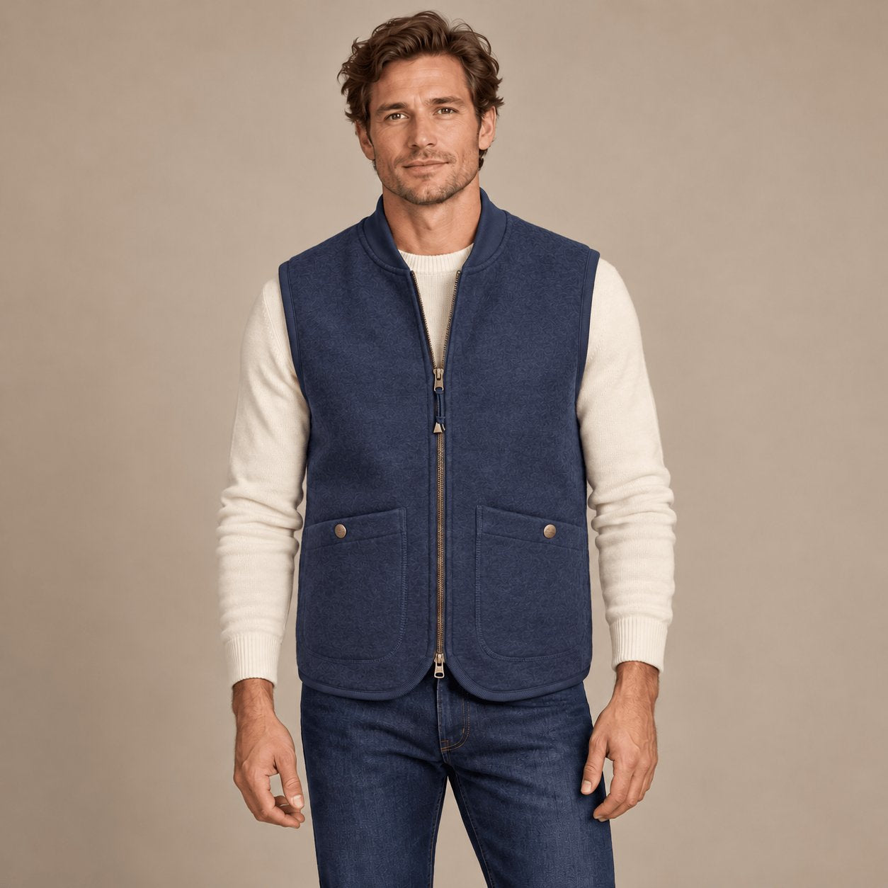 BL'KER Gilet uomo in lana boiled Navy