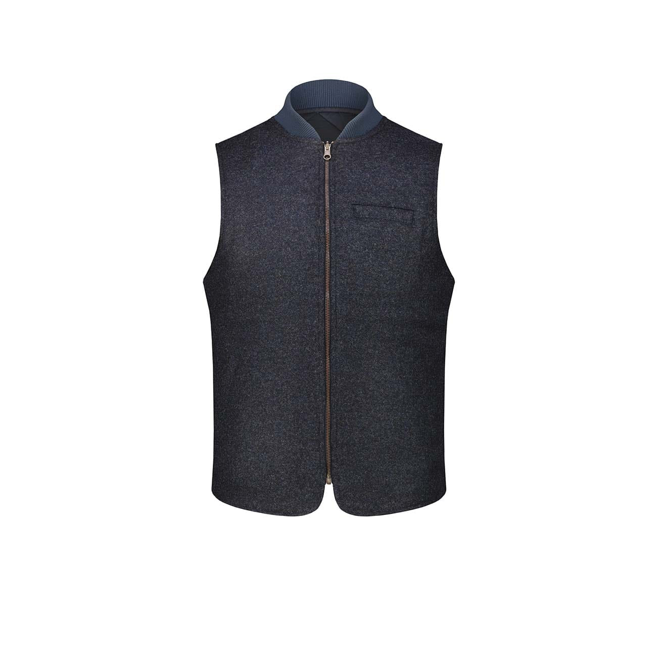 BL'KER Gilet uomo reversibile Owl in lana Donegal Blue