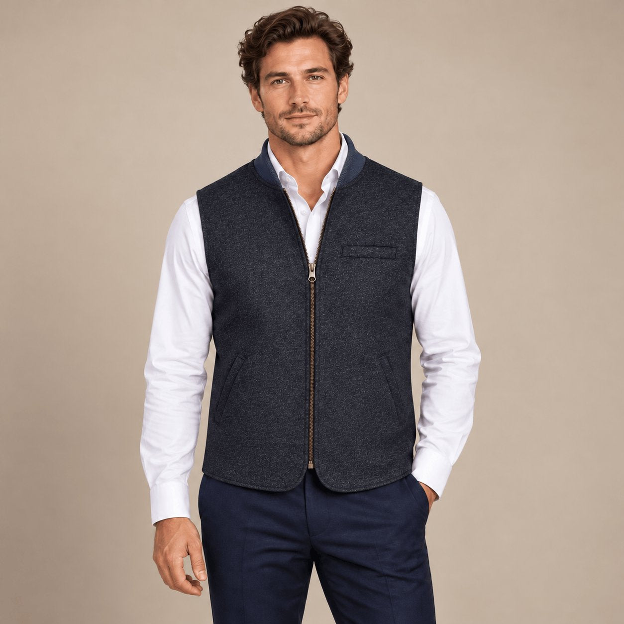BL'KER Gilet uomo reversibile Owl in lana Donegal Blue