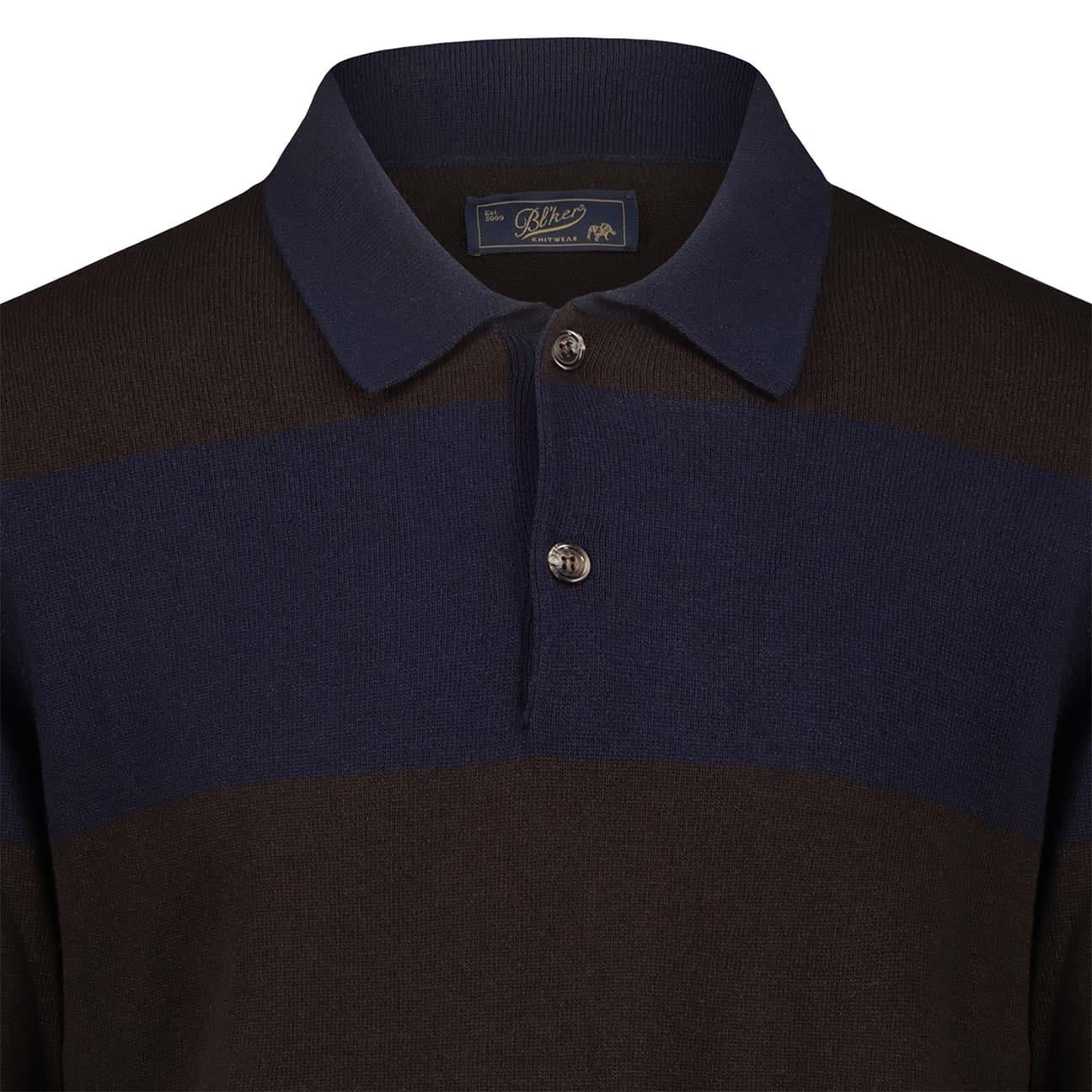 BL'KER Polo uomo a righe Blue e Marrone