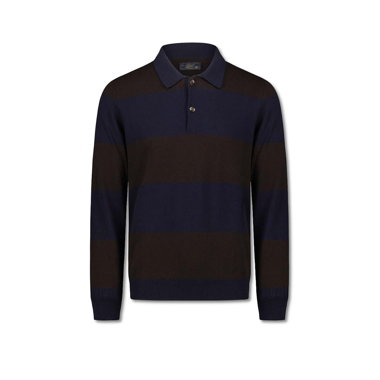 BL'KER Polo uomo a righe Blue e Marrone