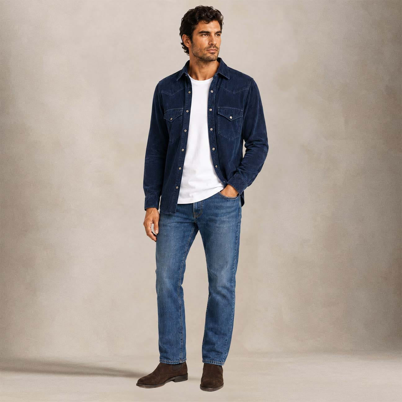 CHESAPEAKE'S Camicia uomo Texana in velluto Blue