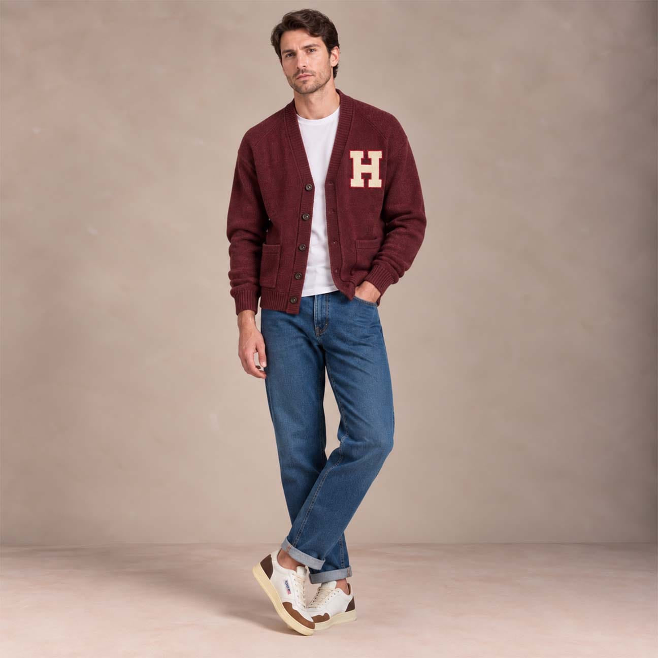 CHESAPEAKE'S Cardigan uomo Varsity Harvard Bordeaux