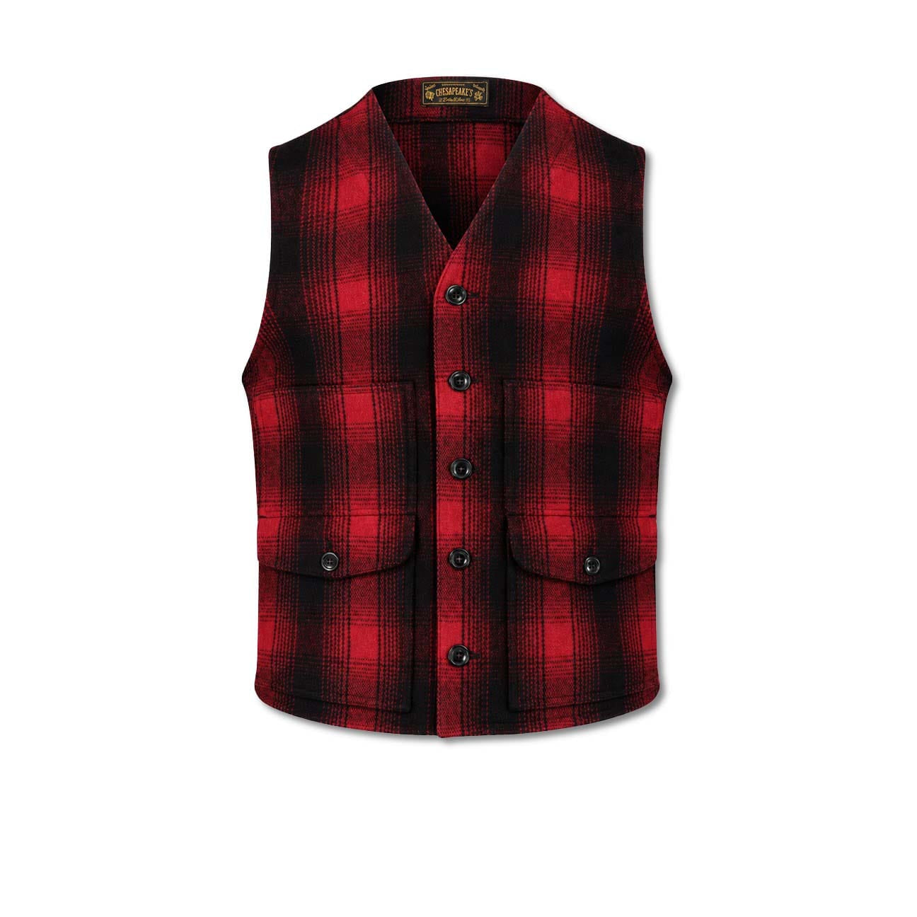 CHESAPEAKE'S Gilet uomo Oregon Wool Check Rosso e Nero