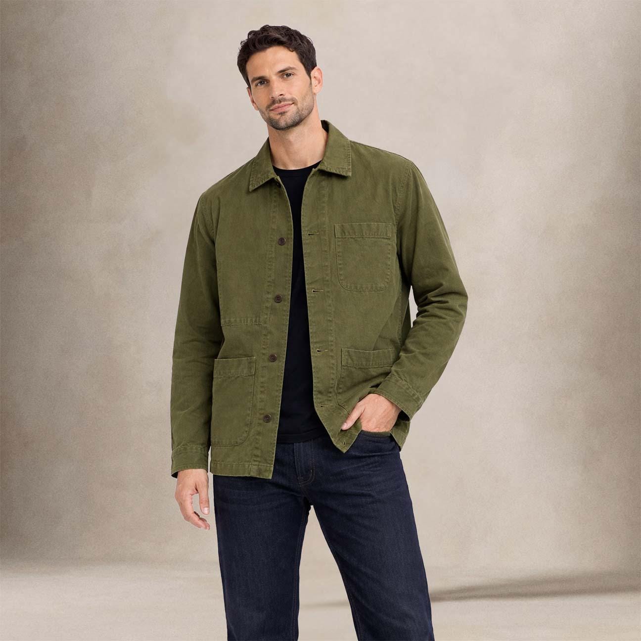 CHESAPEAKE'S Overshirt uomo in lino St Malo Verde Militare