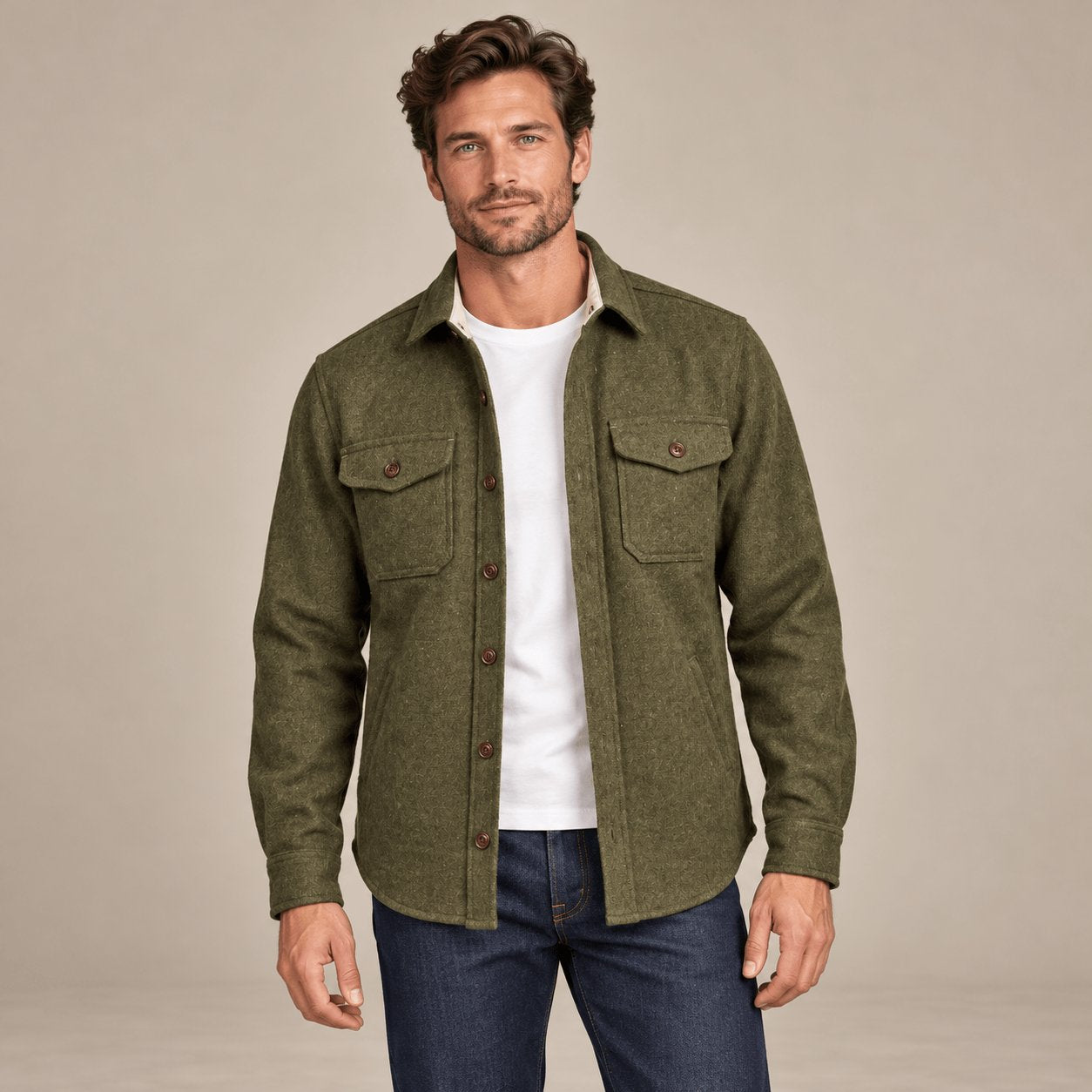 CHESAPEAKE'S Overshirt uomo Jackson in lana Verde Militare