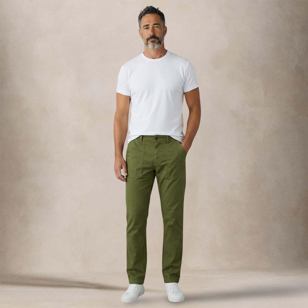 CHESAPEAKE'S Pantalone uomo Fatigue in sateen Verde Militare