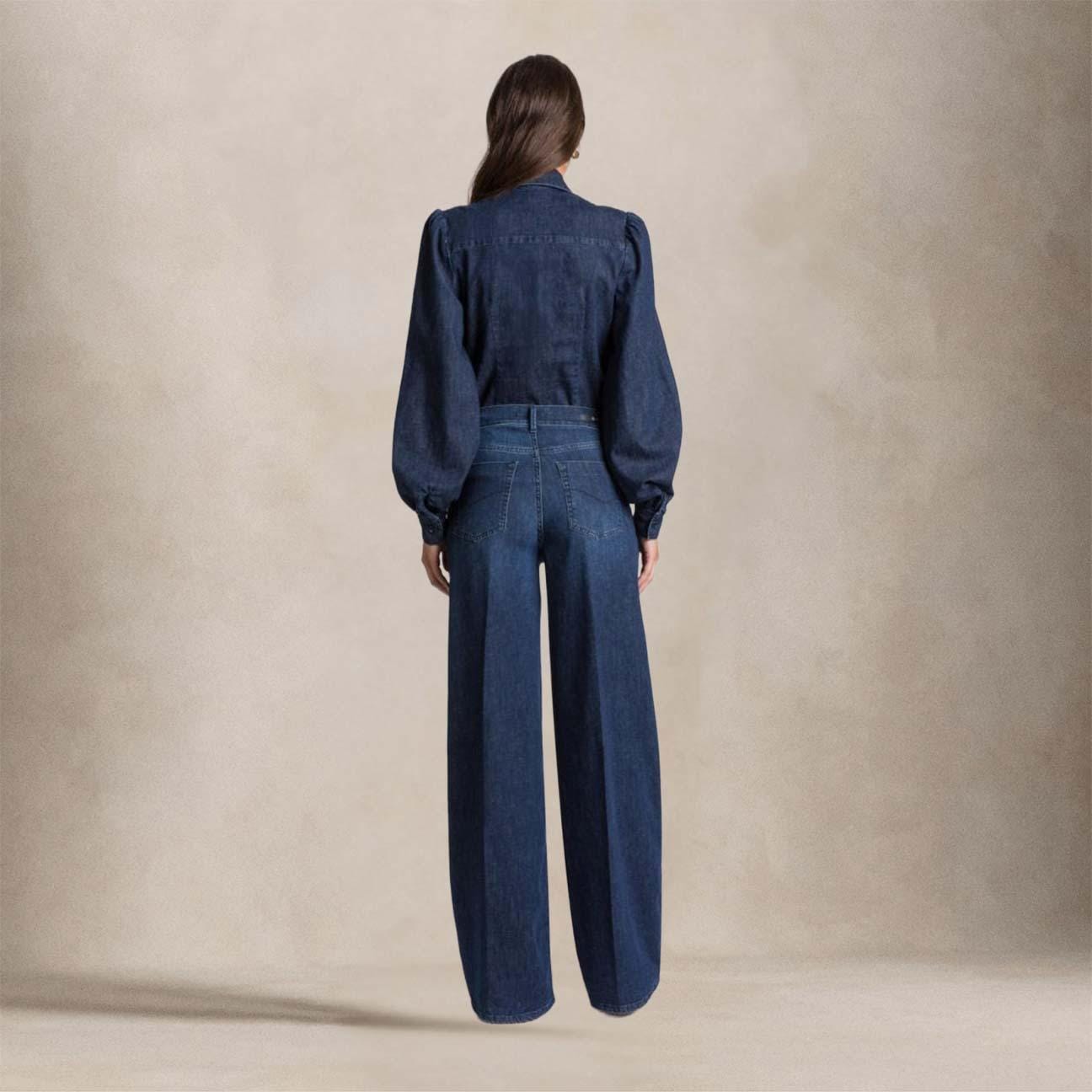 CIGALAS Jeans donna 138 Wide leg in Lino e Cotone Blue