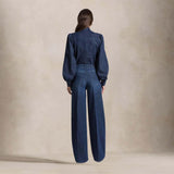 CIGALAS Jeans donna 138 Wide leg in Lino e Cotone Blue