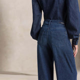 CIGALAS Jeans donna 138 Wide leg in Lino e Cotone Blue